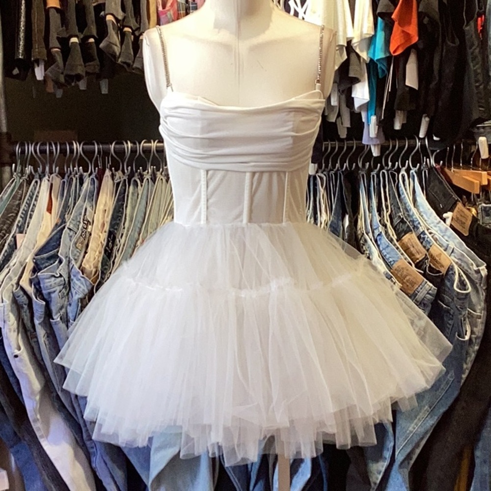 Cora Boned Fishnet Bustier Tulle Mini Dress Small and Medium BNWT